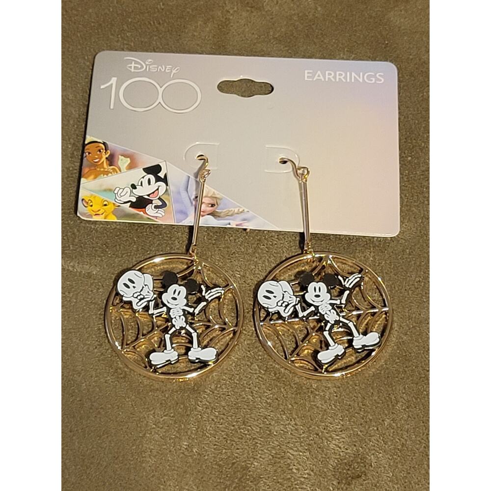 Disney 100 Mickey Mouse Skeleton Spider Web Halloween Drop Earrings